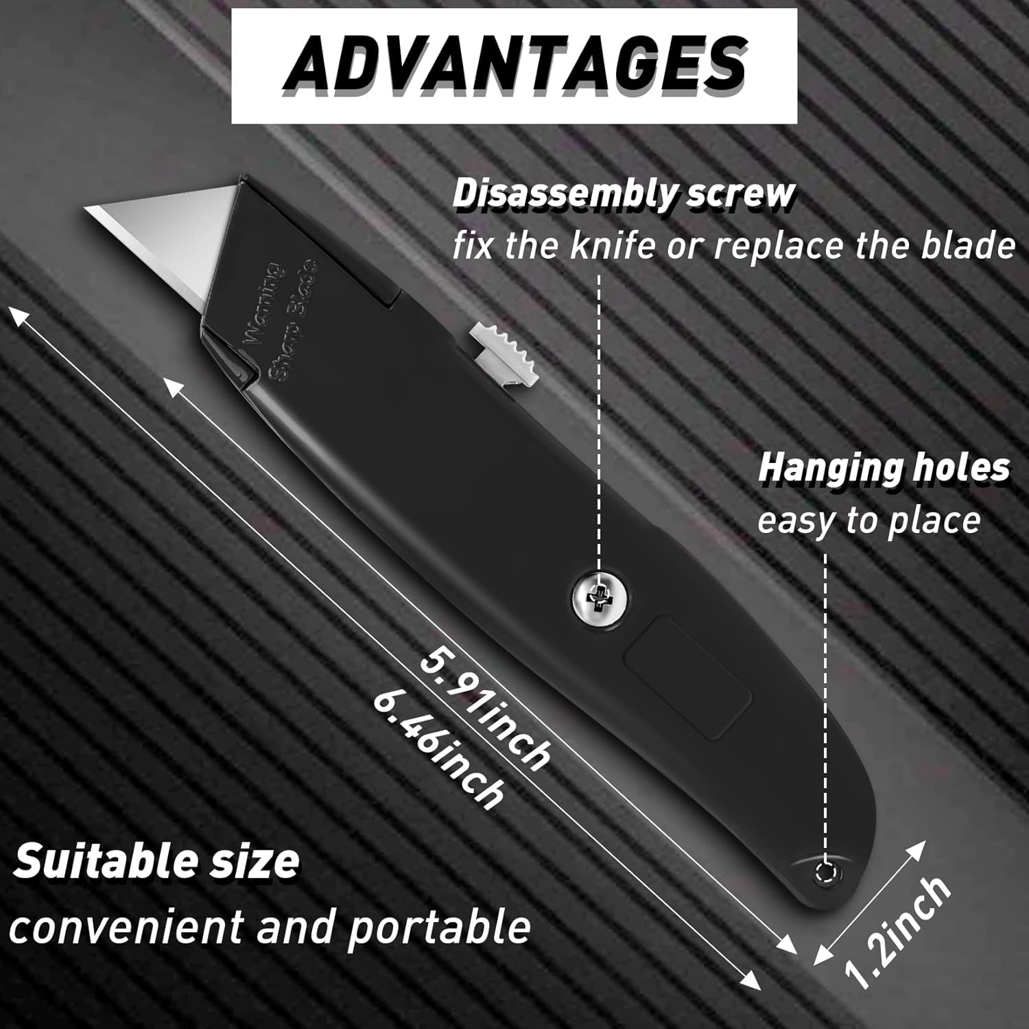 Paquete de 2 cortadores retráctiles para cuchillos, retráctiles de aluminio resistente, para cartón, cajas y cartones (negro)
