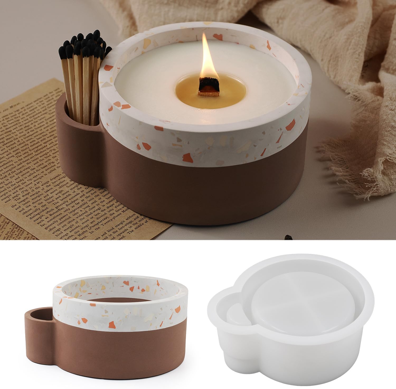 Moldes redondos para tarros de velas, cilindro creativo de silicona, moldes para ollas, moldes para hacer botellas redondas de rayas de hormigón