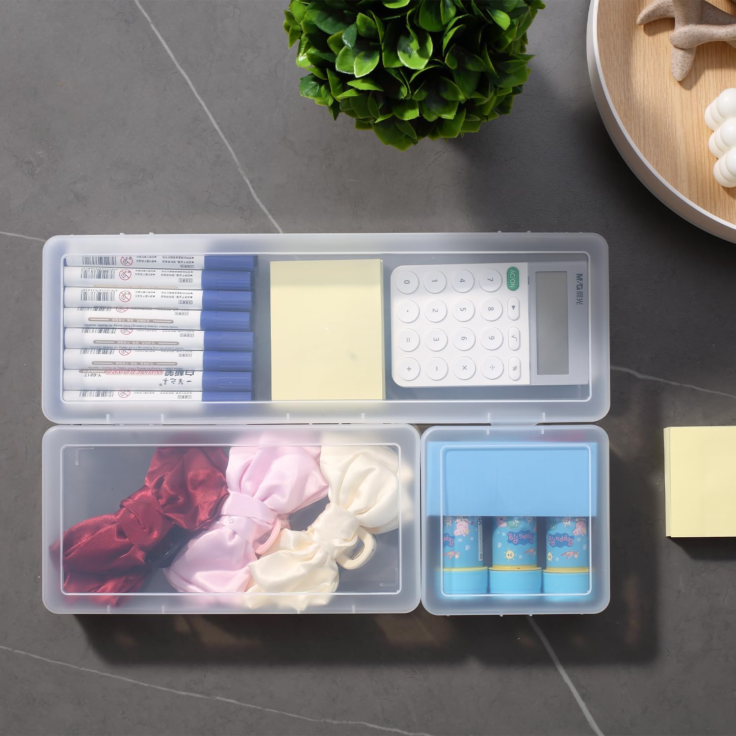 novelinks Contenedores apilables de plástico transparente con tapa de pestillo, organizador de suministros de manualidades para caja de lápices,