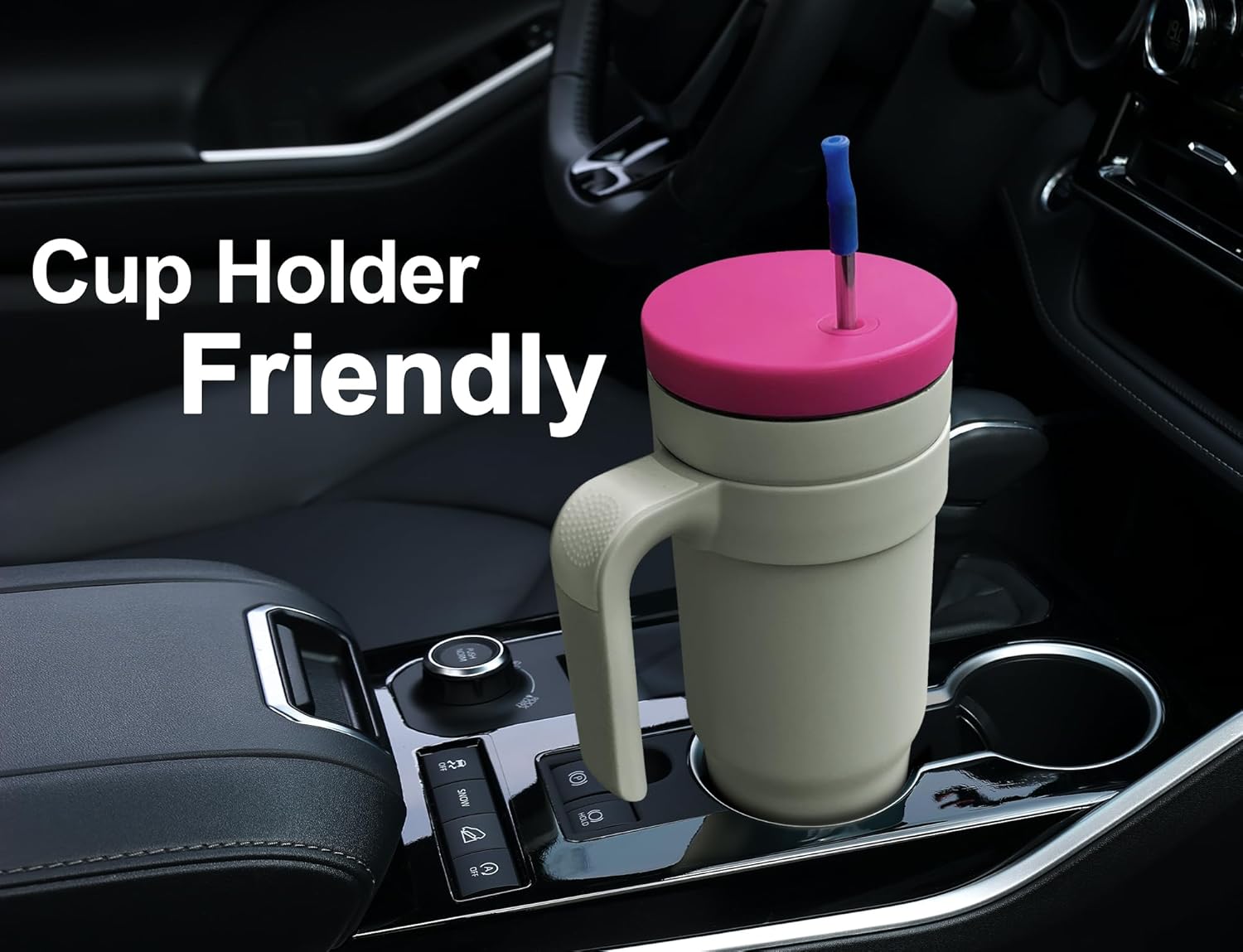 DLOCCOLD Vaso de 40 onzas con asa y tapa con popote, taza aislada al vacío, reutilizable, de acero inoxidable, taza de viaje para bebidas calientes