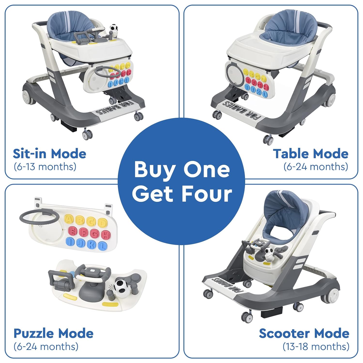 Caminante plegable 4 en 1 para bebés, caminador de actividades para niños y niñas, asiento de aprendizaje, con juguetes musicales, altura y