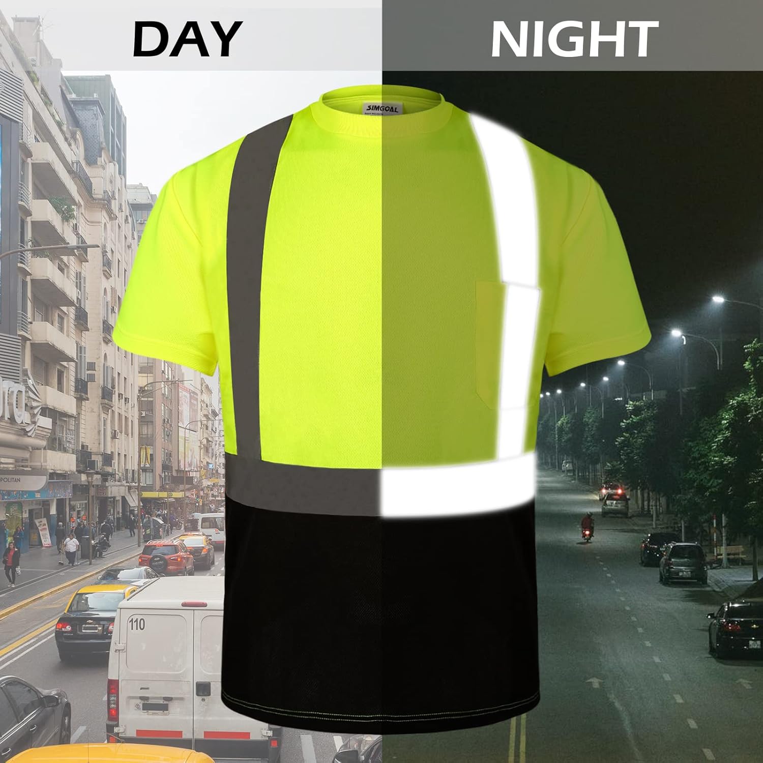 Camisa de seguridad de manga corta de alta visibilidad, camiseta transpirable de 360 de reflectividad para trabajo voluntario construcción