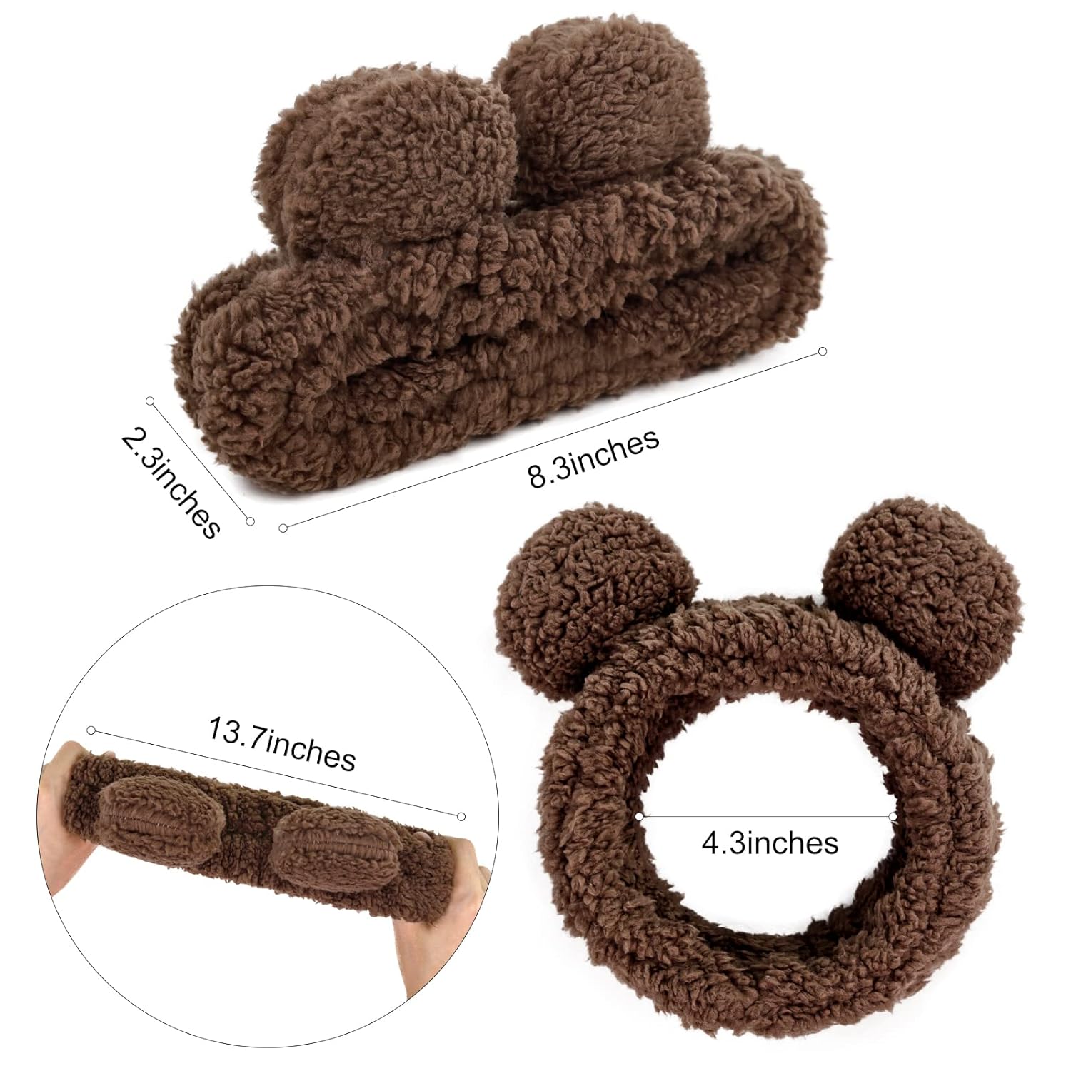 Huachi Diademas de spa para mujeres y niñas, lavado de cara, maquillaje, lindas bandas para el cabello con orejas de oso, elásticas coreanas,
