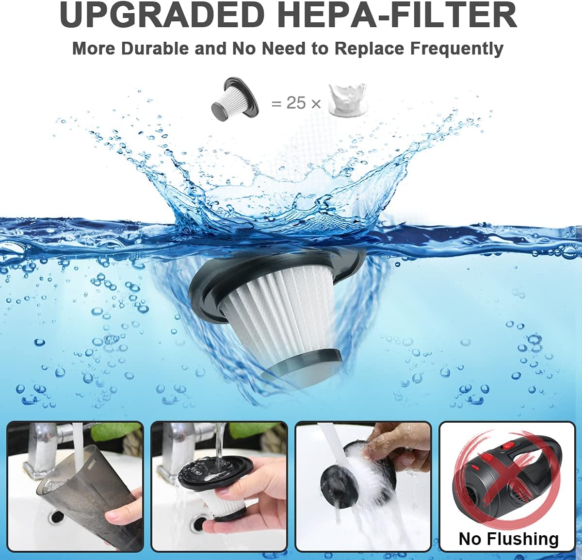 Aspiradora de mano, 4 en 1, aspiradora de coche inalámbrica 8500 PA, aspiradora portátil de 120 W, mini aspiradora portátil con USB para el hogar,