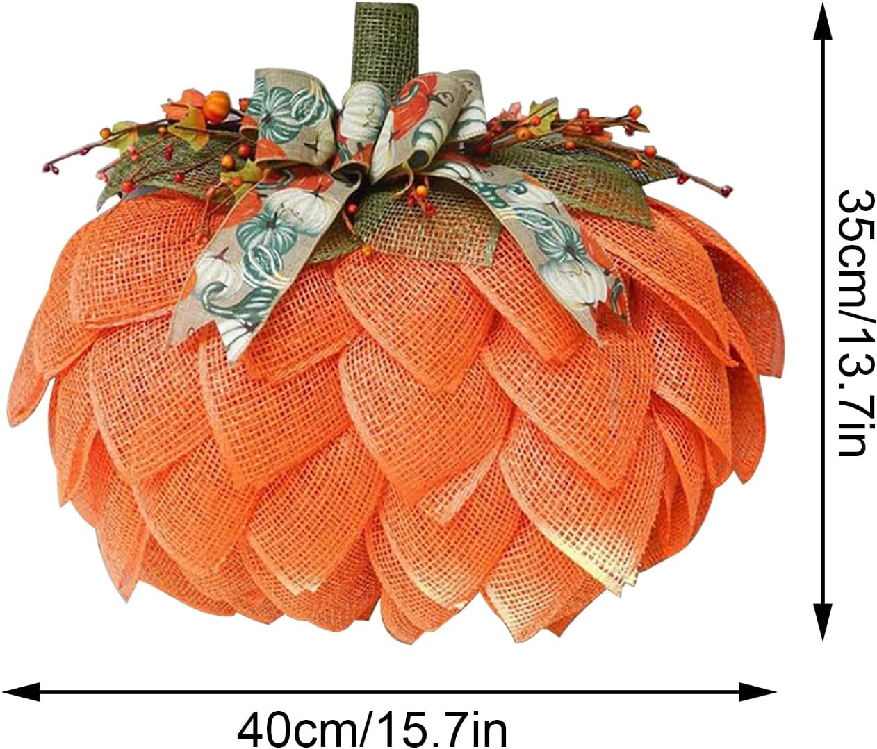 Corona de arpillera de otoño, corona de calabaza de arpillera, corona de calabaza de Acción de Gracias para puerta delantera, decoración de calabaza