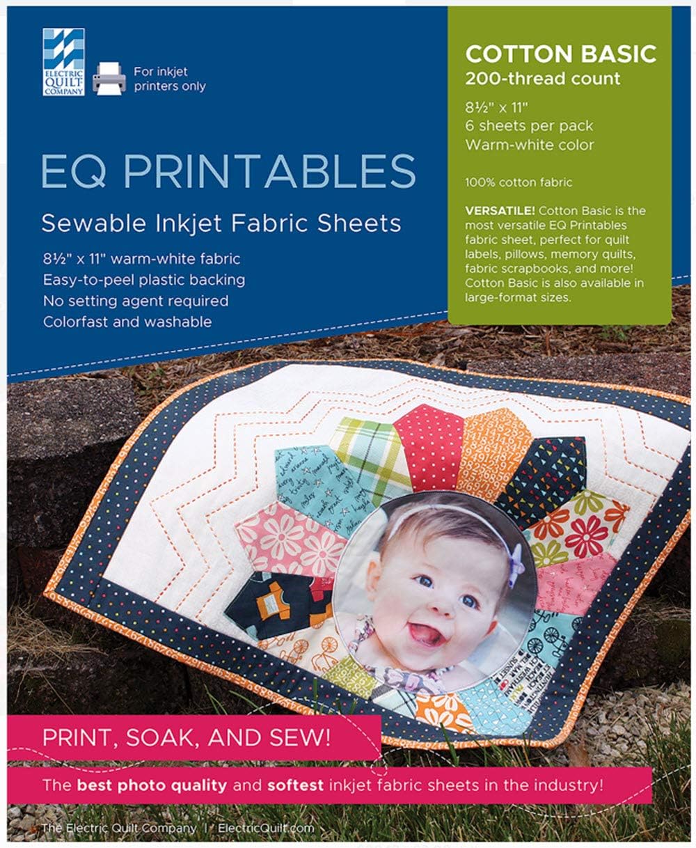 Electric Quilt Company EQ – Hojas de tela básica de algodón imprimible por inyección de tinta de 8.5 x 11 pulgadas, 6 unidades, color blanco roto