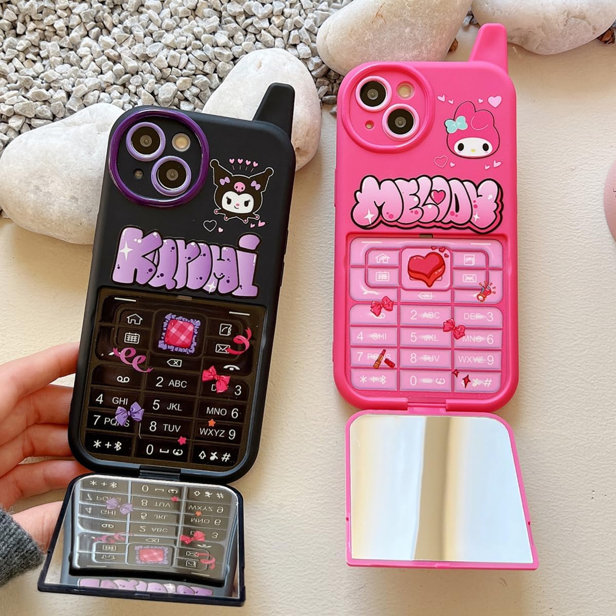 NATEROSO Funda de dibujos animados para iPhone 14 de 6.1 pulgadas, funda retro Kawaii linda con espejo de maquillaje, suave a prueba de golpes,