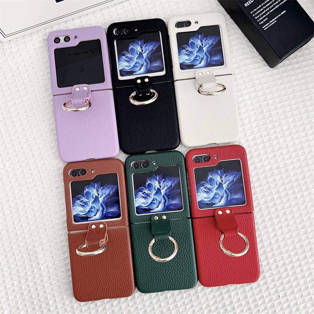 Funda de piel sintética con soporte de anillo para Samsung Galaxy Z Flip 5 4 3 5G Z Flip3Flip4Flip5 mate retro lujo a prueba de golpes vintage