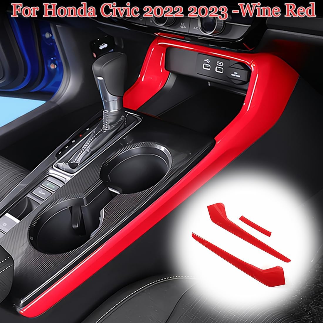 11 generación Civic – 3 piezas de cubierta lateral para Honda Civic 2022 2023  Marco de consola central ABS rojo vino, ajuste lateral, accesorios