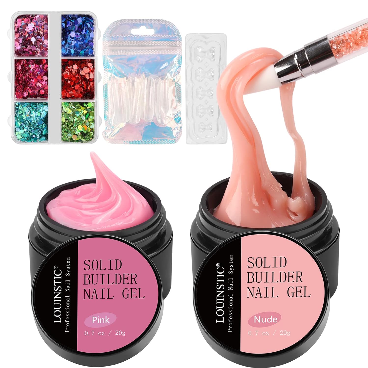 LOUINSTIC Kit de gel duro para uñas  Gel duro sólido antiadherente para uñas UVLED, kit de gel de extensión de uñas para tallado de uñas 3D,
