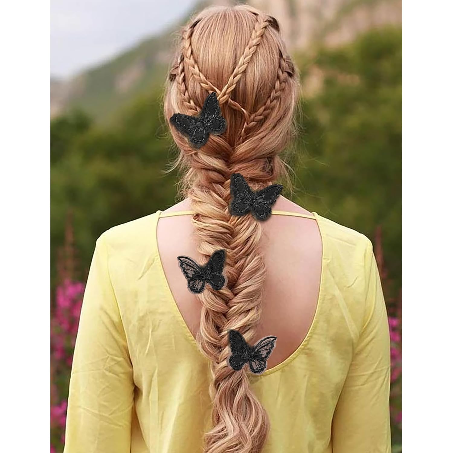 DEEKA 16 pinzas para el cabello de mariposa negra, 2 tamaños, encaje bordado, hechas a mano, pinzas para el cabello de boda, pasador, accesorios