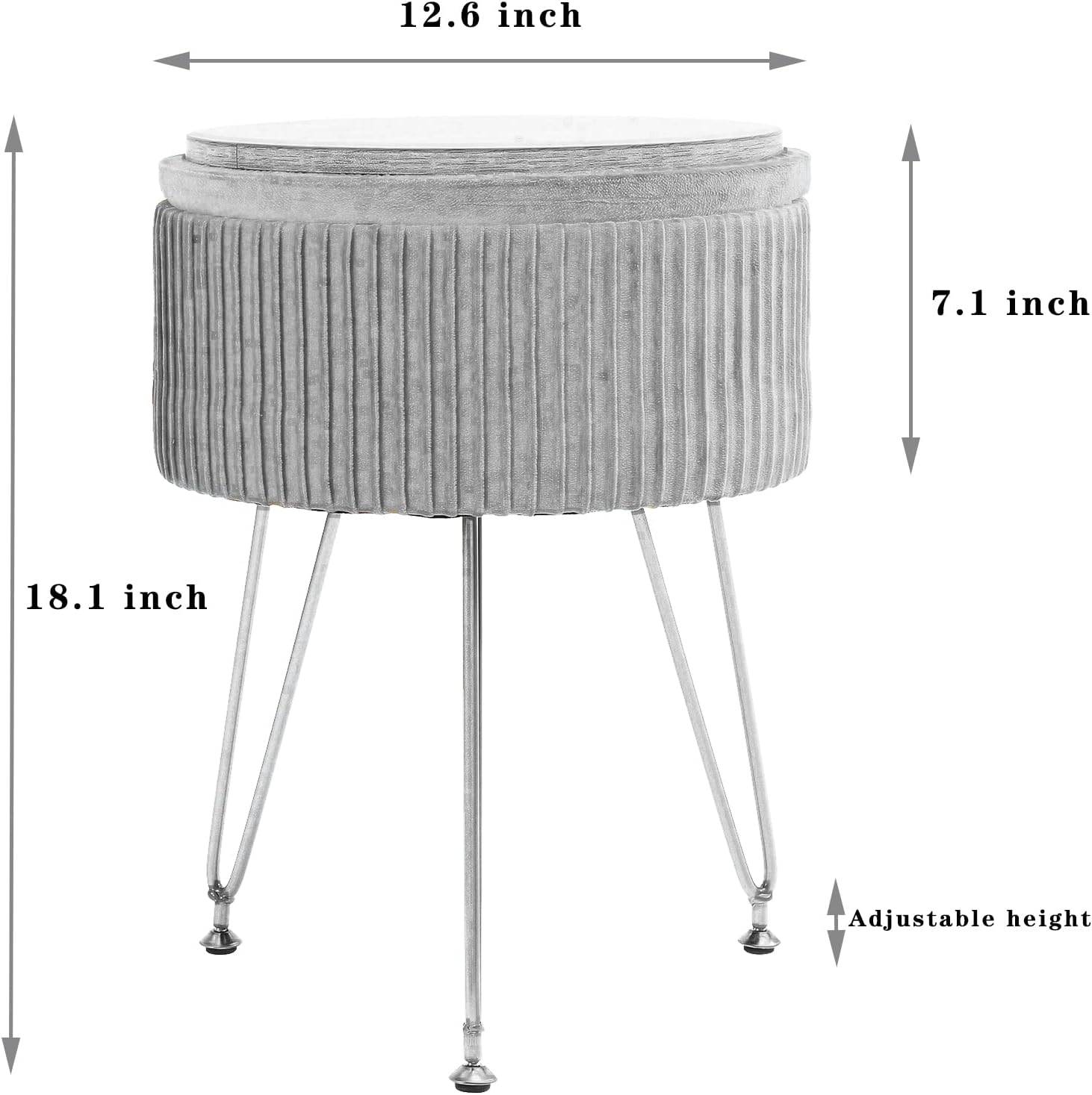 CUYOCA Otomana redonda de almacenamiento con bandeja, taburete de tocador con almacenamiento para sala de estar, sala de maquillaje, mesa de café,