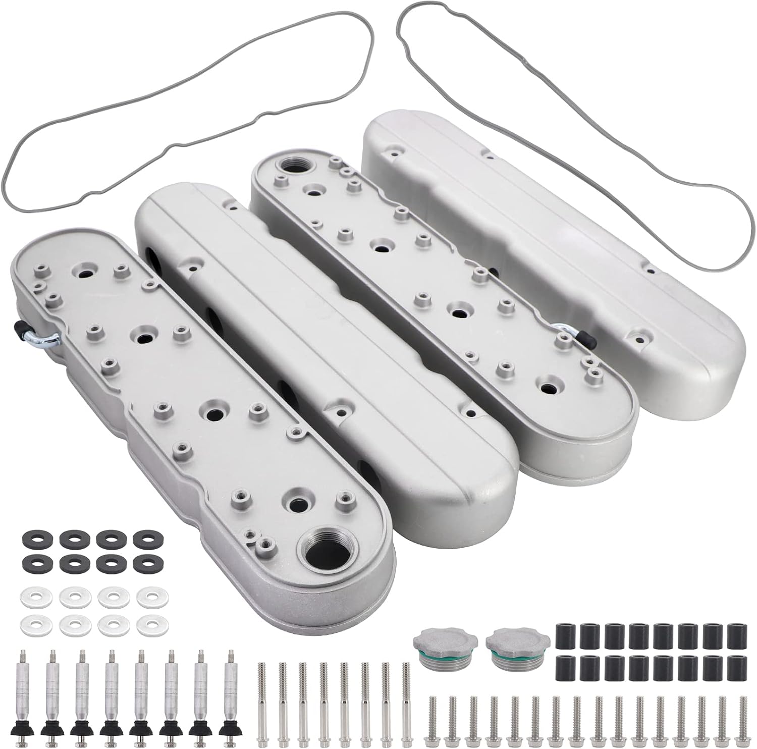 LS – Cubiertas de válvula de aluminio fundido liso con soportes de bobina y cubiertas compatibles con Che-vy Small Block SB V8 293 325 376 427,