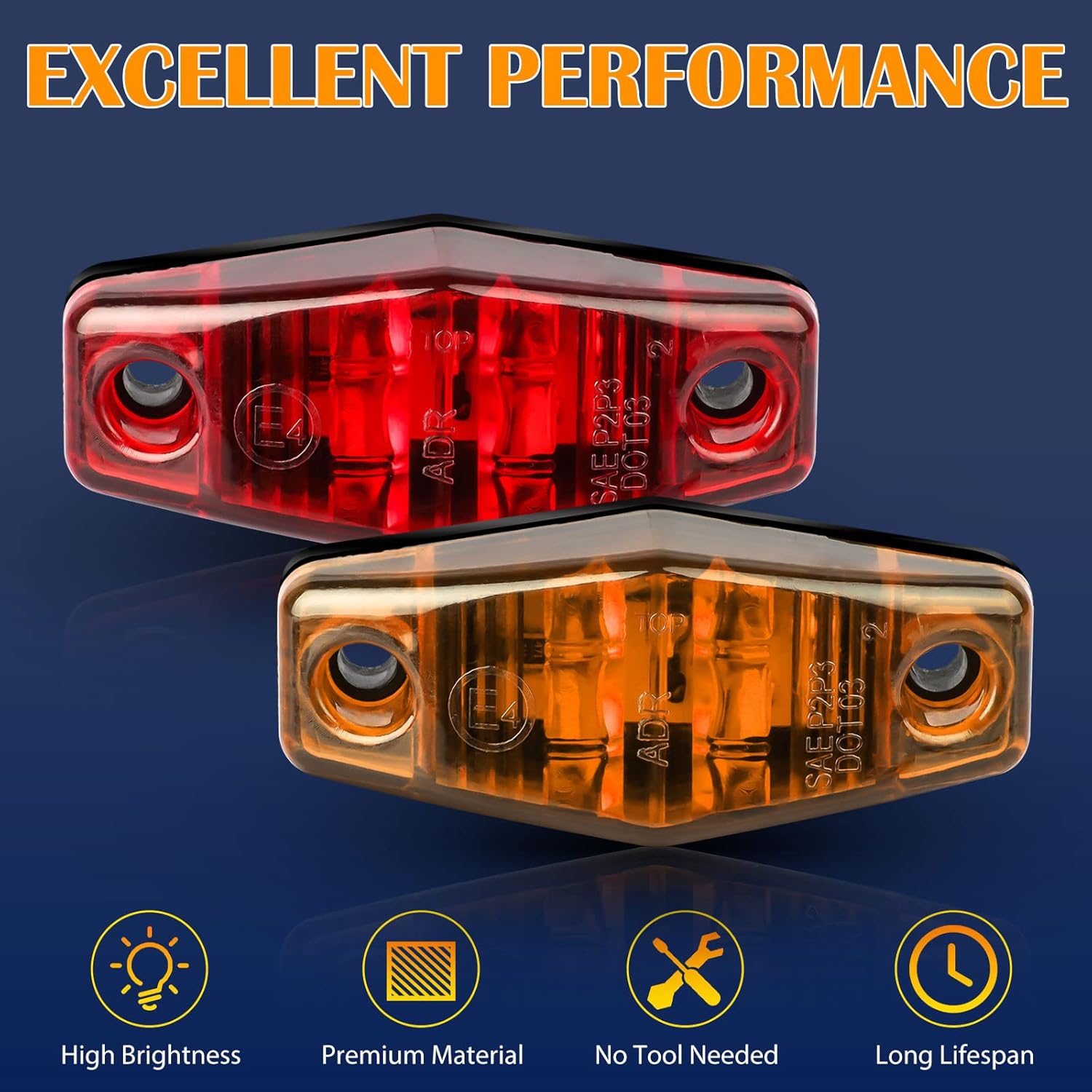 Linkstyle 12 luces LED de marcador lateral, 12 V, impermeable, marcador de remolque, luz rojaámbar, luces universales de espacio para montaje en