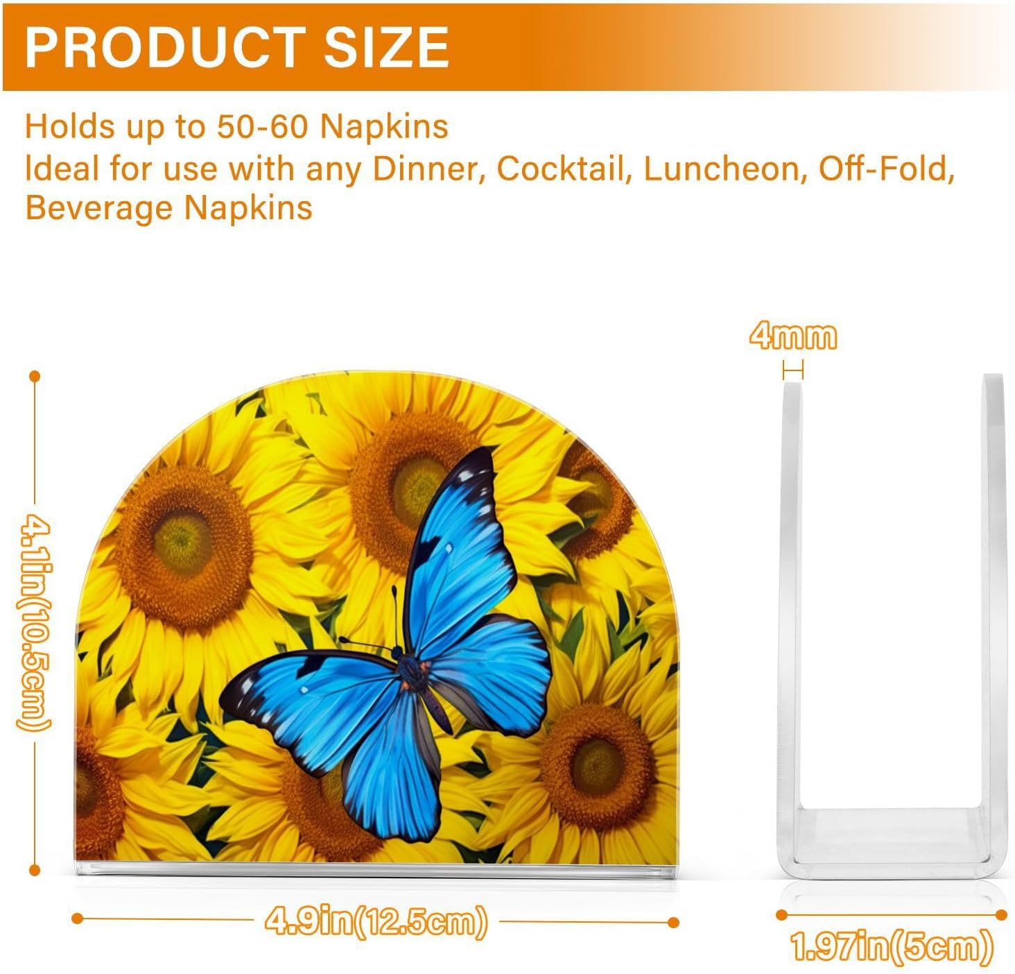 Sunflower and Butterfly Acrylic Napkin Holder Clear Crystal Tissue Paper Dispenser for Table, Kitchen Countertop, Restaurant, Decor