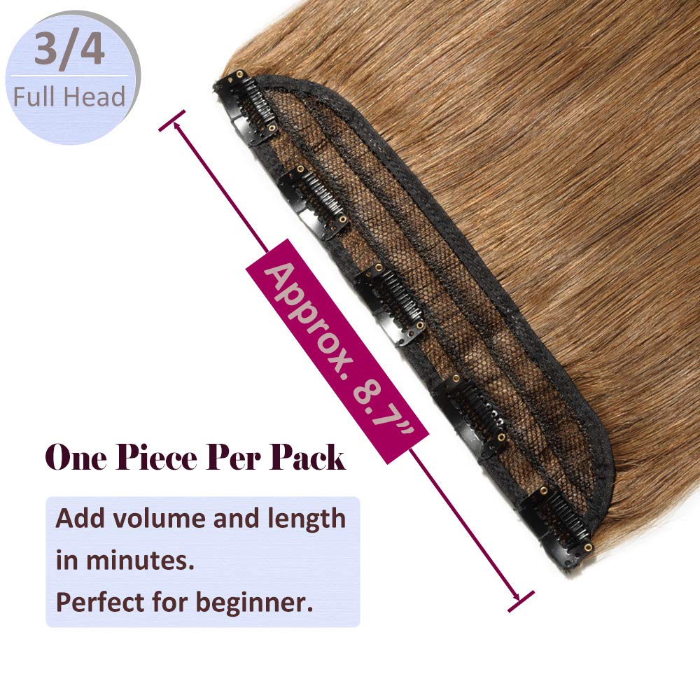 Extensiones de cabello con clip, cabello humano Remy, extensiones de cabello largo lacio de una pieza con 5 clips, con gancho para colgar