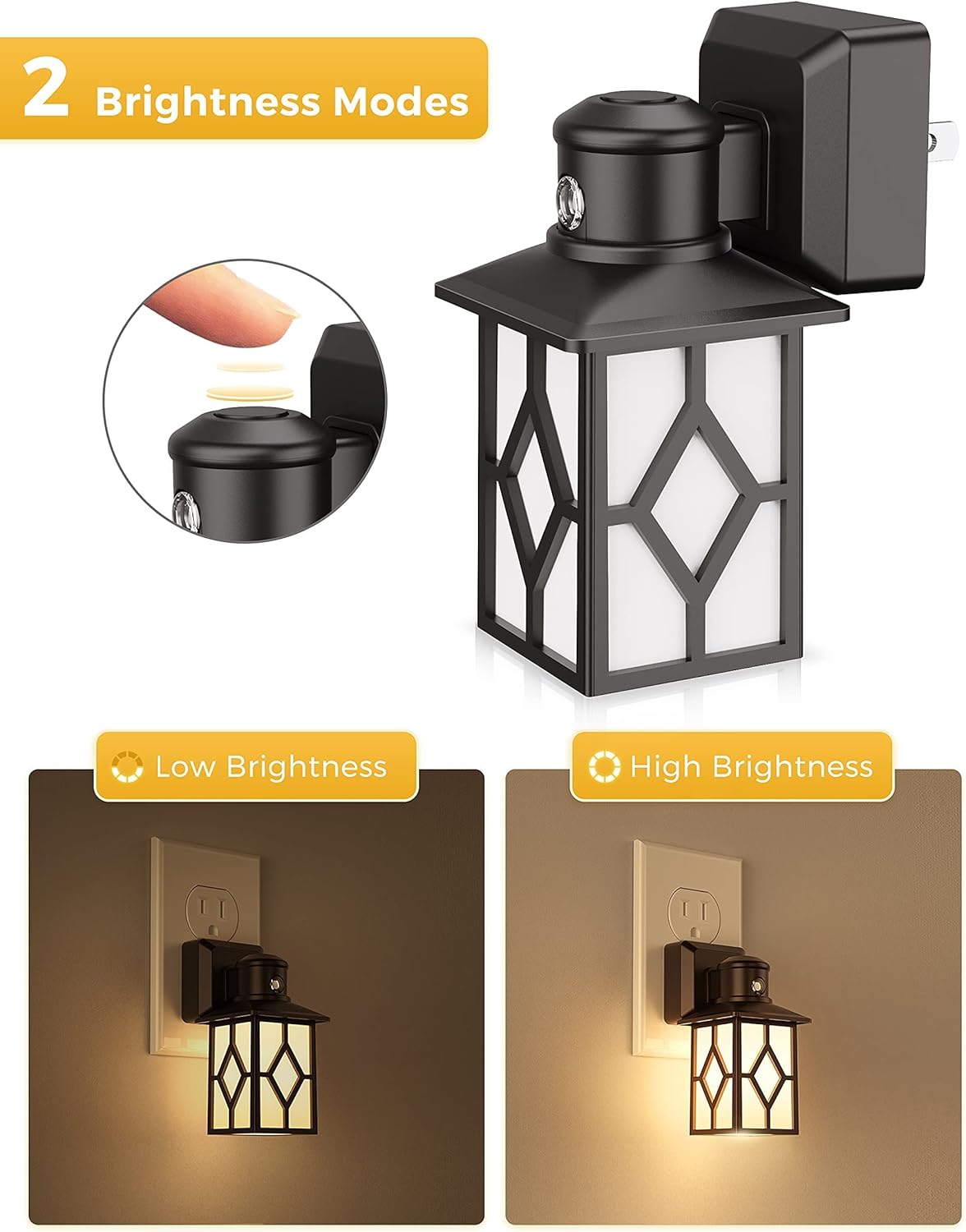 LOHAS – Luz nocturna LED enchufable con sensor de anochecer a amanecer, paquete de 2 luces diurnas de 5000 K, 5 lm a 80 lúmenes, luz nocturna