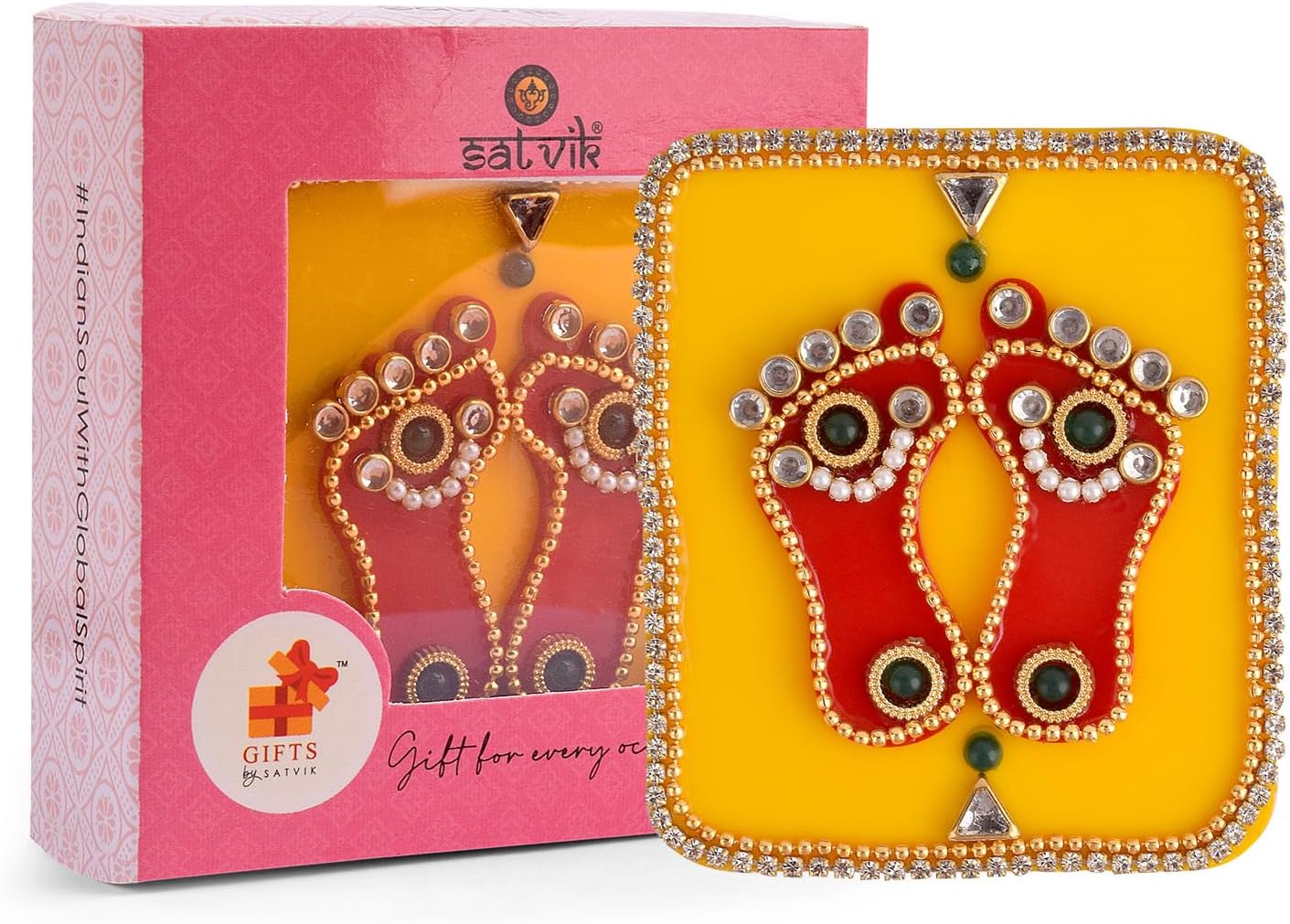SATVIK – Juego de calcomanías acrílicas Lakshmi MATA Charan Paduka para decoración de festivales con piedra Moti Jarkan Mandir Home Office Floor
