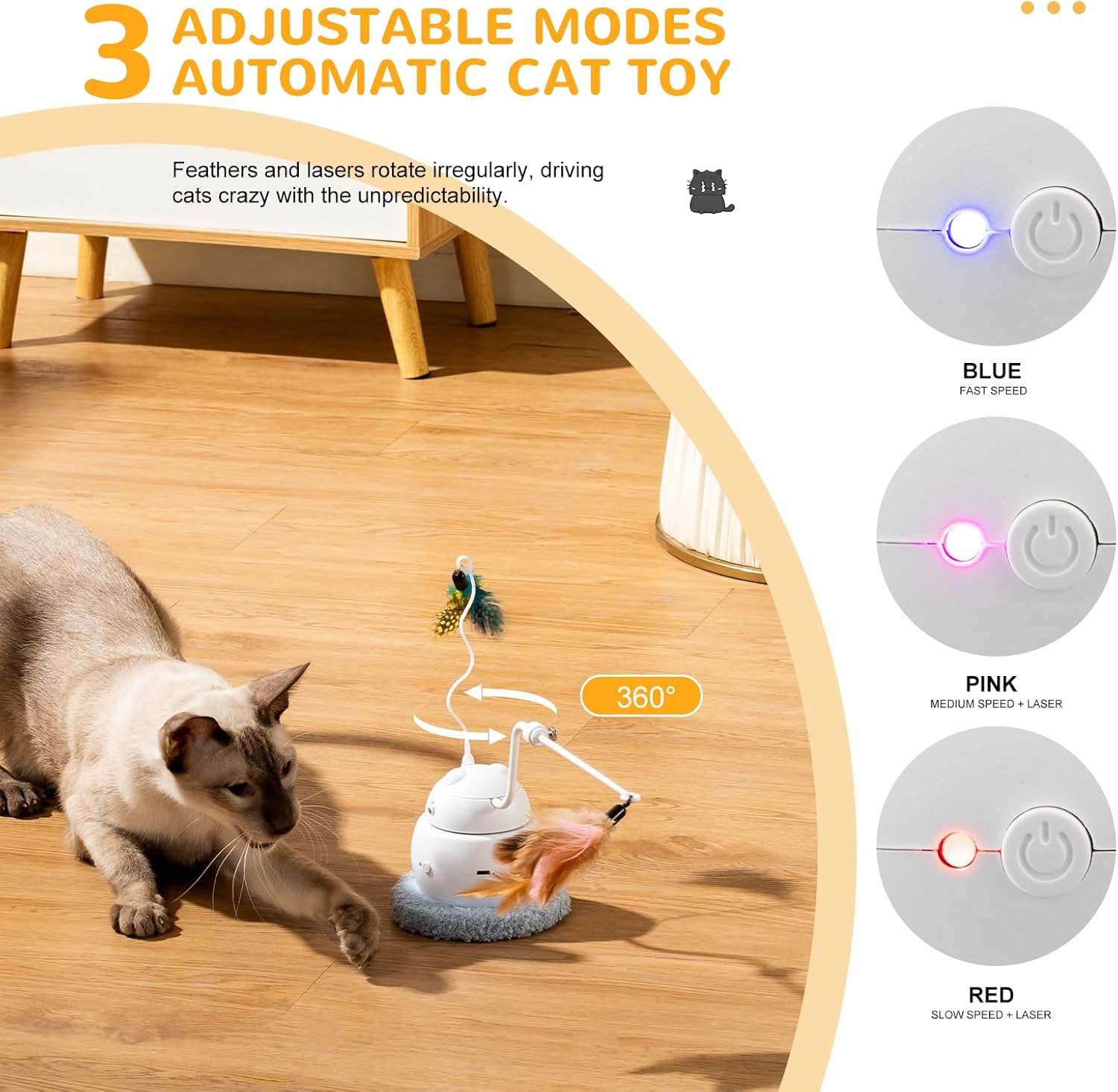 SEECLOUD Juguetes interactivos automáticos para gatos, 4 en 1, recargable, láser, para interiores, 2 plumas y cubierta, juguetes para gatos para