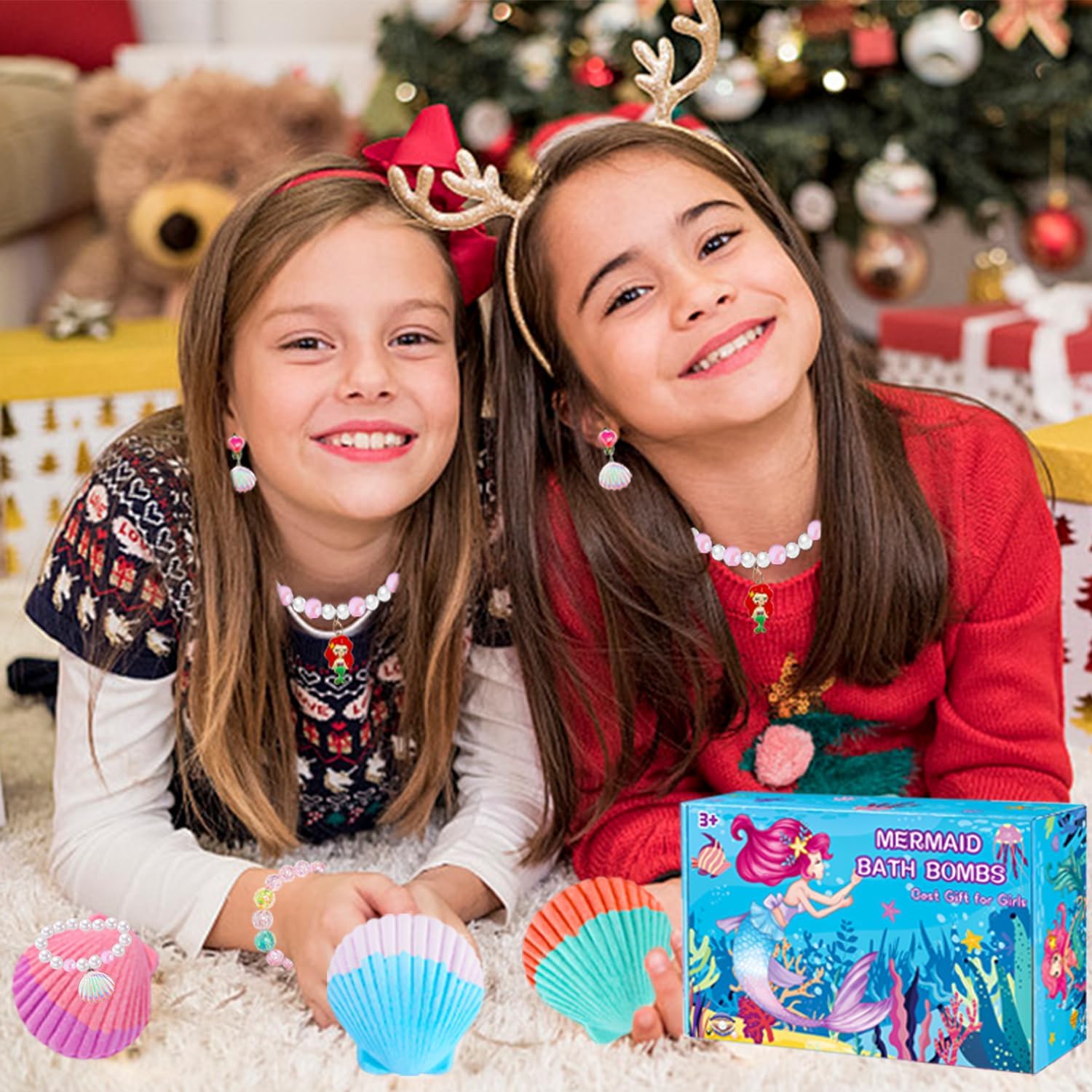 Bombas de baño de sirena para niñas y niños con sorpresa en el interior, 6+10 piezas, regalos de sirena para niñas, juguetes de 4, 5, 6, 7, 8 años,