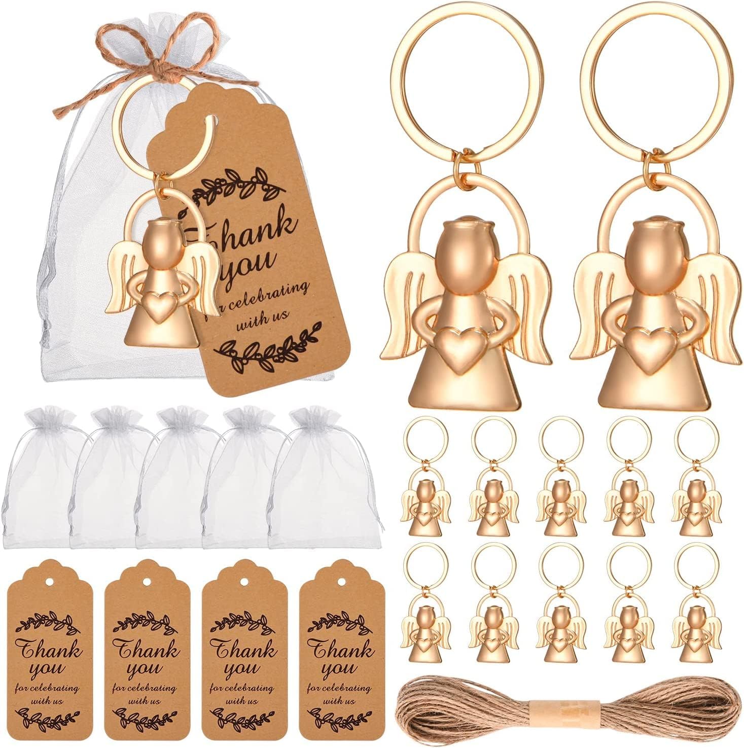 KBDHYY 24 angel designed key chains and Keychain for baby showers and weddings, party gifts, guest souvenirs or decorations, with labels and silk