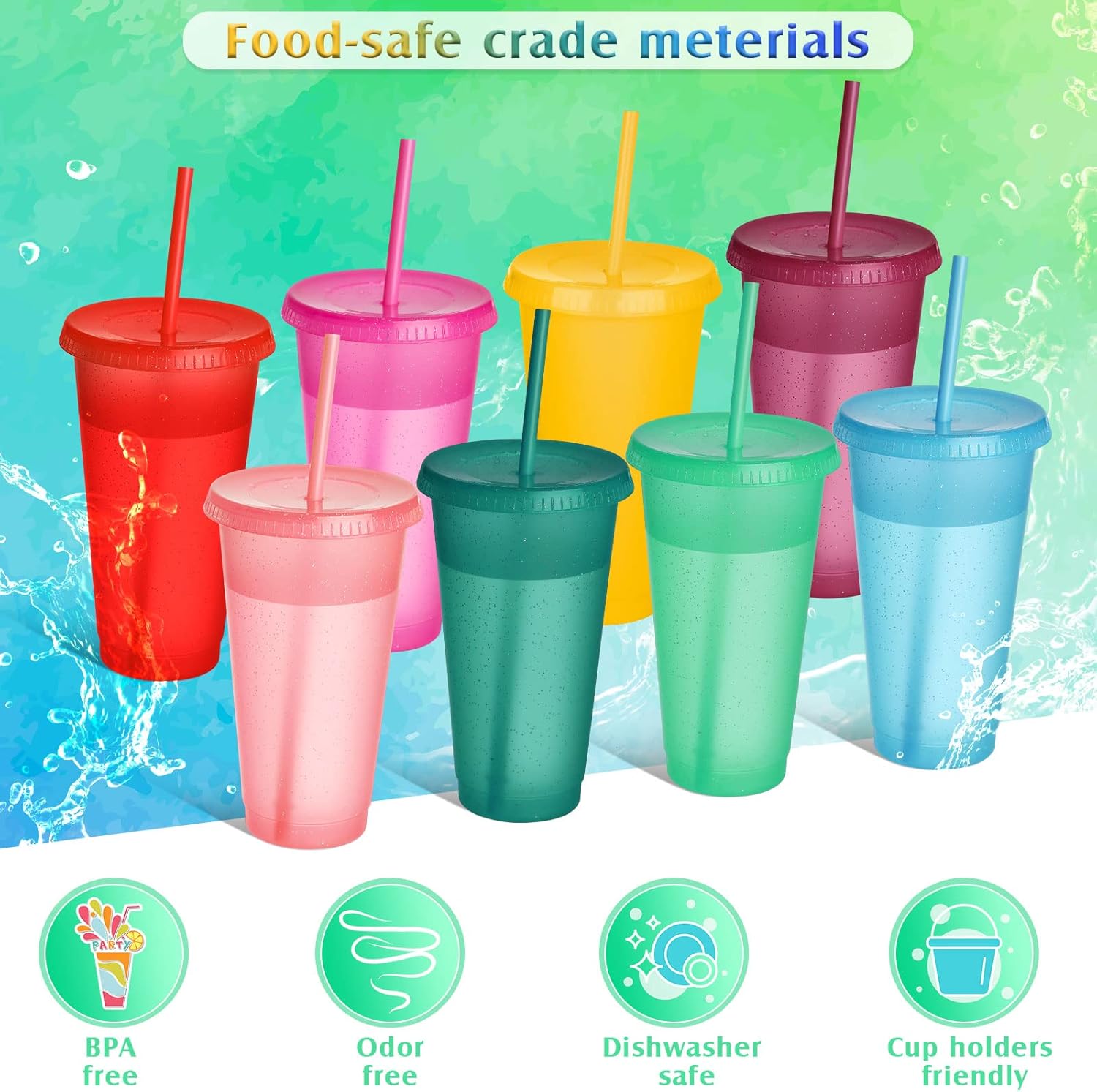Paquete de 30 vasos con popote y tapa, botella de agua a granel, taza de viaje para café helado, vasos de plástico reutilizables para fiestas,
