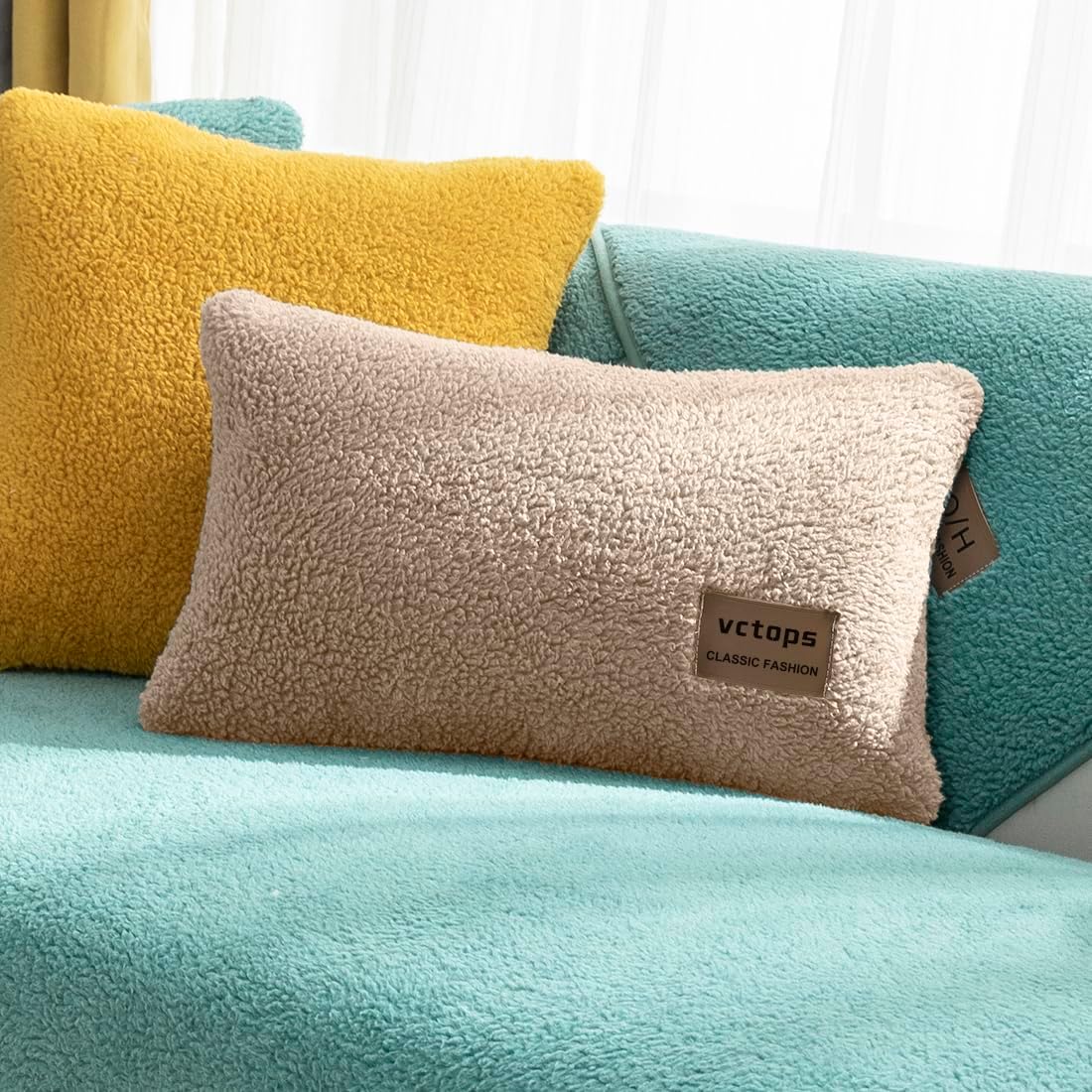 vctops Paquete de 2 fundas de almohada de forro polar Sherpa de doble cara para sofá o cama, fundas de cojín suaves y cálidas de felpa peluda de