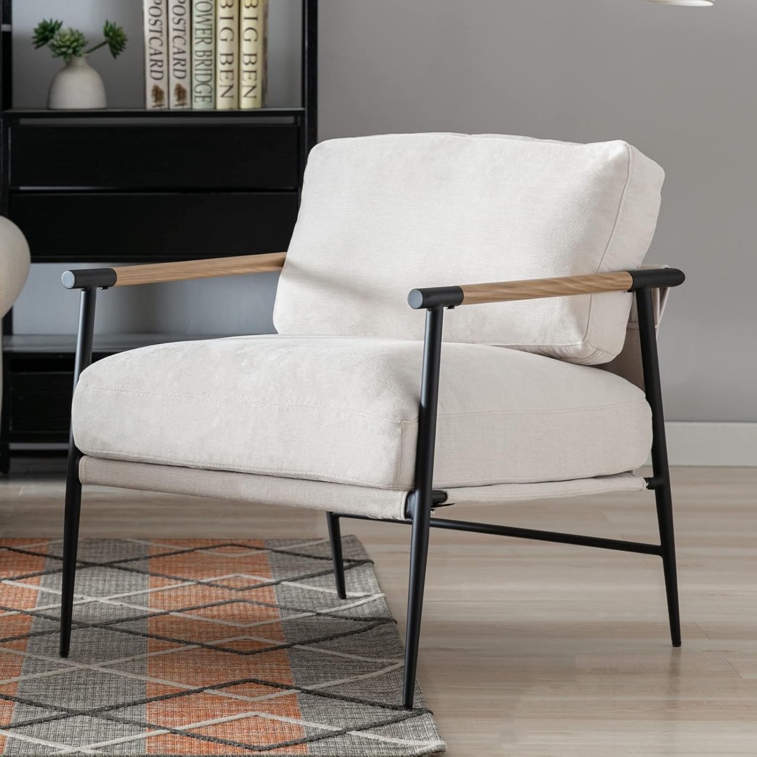 LukeAlon Silla decorativa de felpilla de mediados de siglo, silla de sala de estar ultra suave con patas de metal, sillón moderno tapizado cómodo