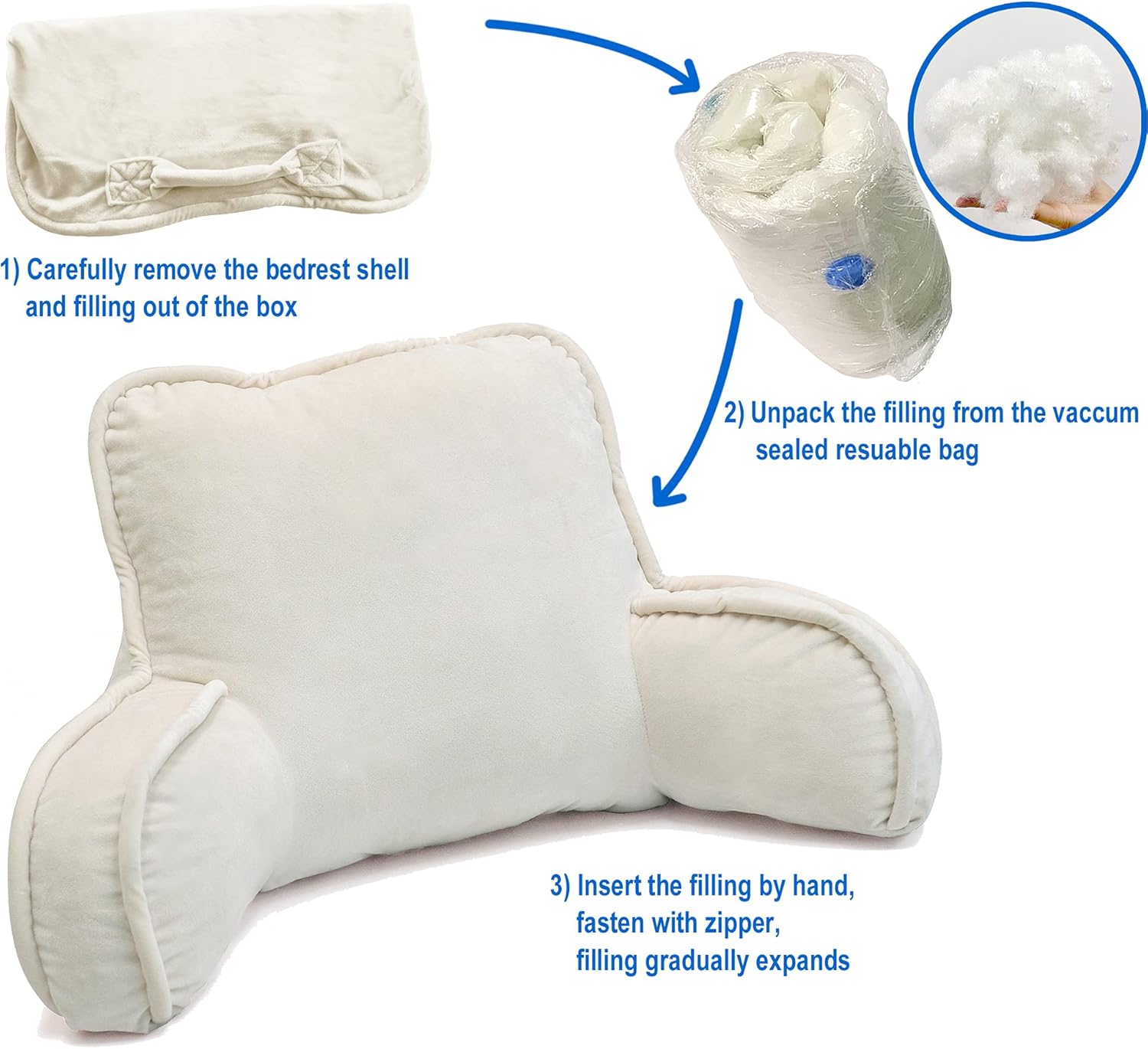 Home Soft Things Funda de almohada de lectura y relleno súper suave, necesita montaje, almohada de respaldo para sentarse en la cama con bolsillos
