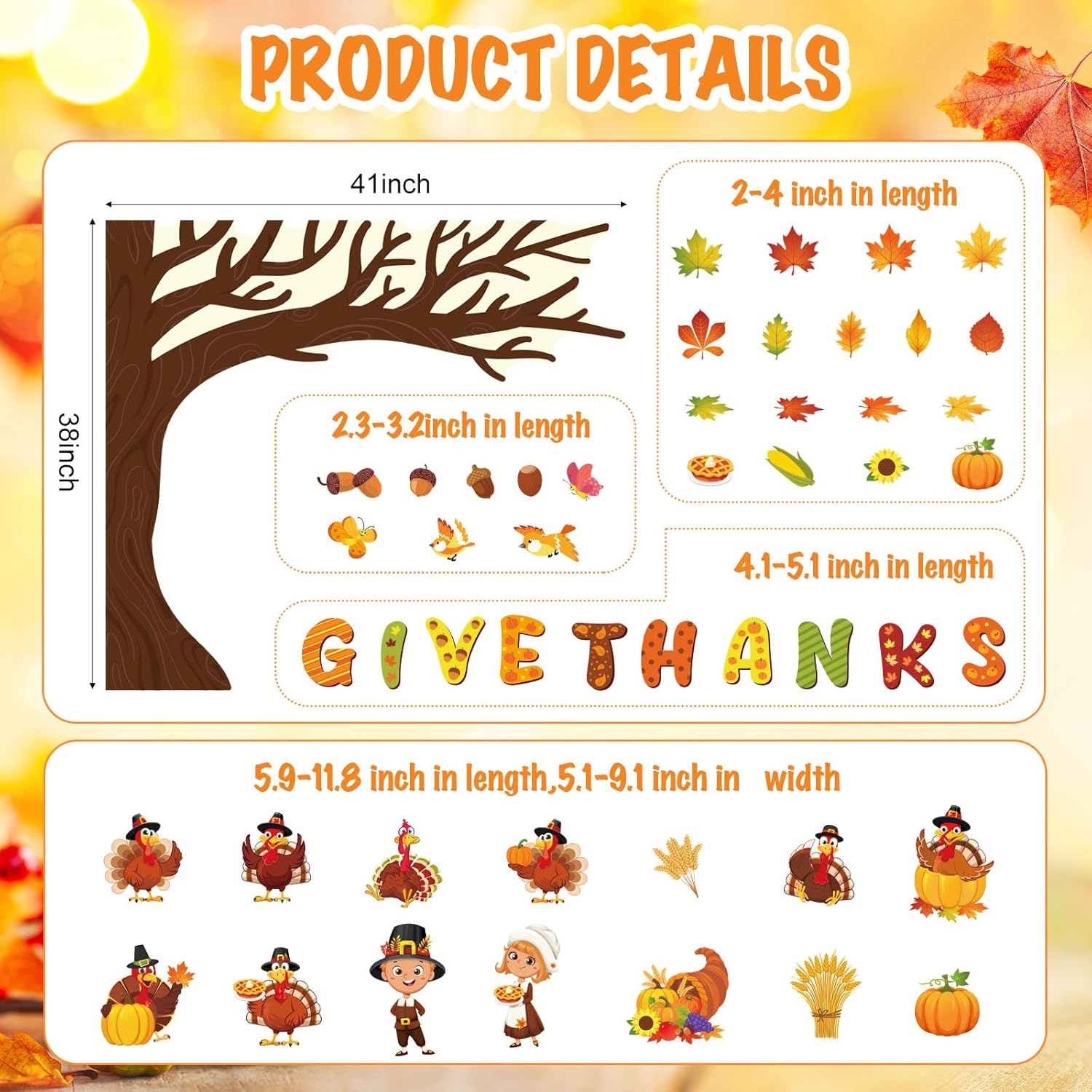 Zonon Juego de 114 tablones de anuncios de Acción de Gracias, árbol de Acción de Gracias, juego de tablón de anuncios religioso de pavo y calabaza