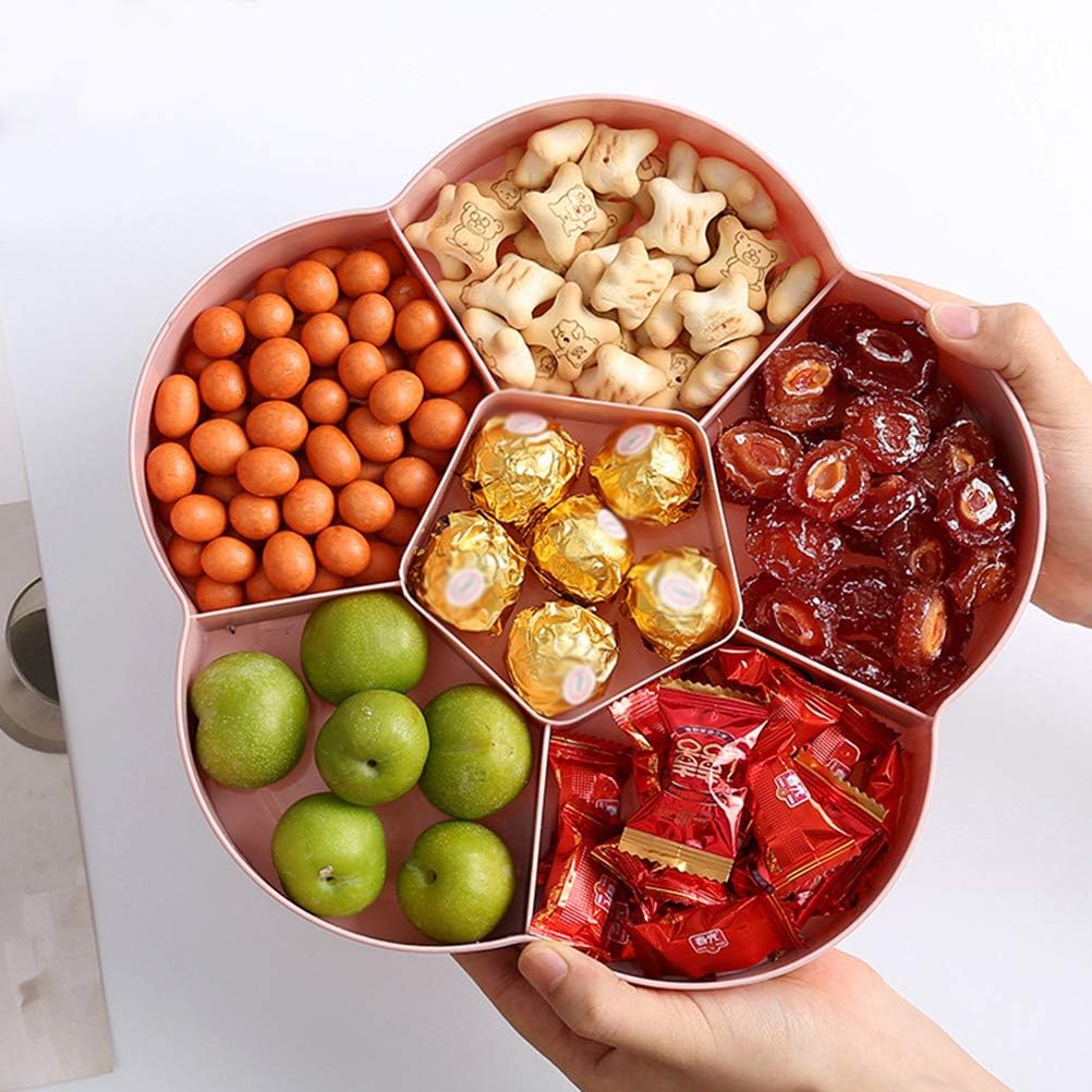 Caja de almacenamiento de aperitivos en forma de flor, bandeja para servir aperitivos con tapa, caja de almacenamiento de frutas y alimentos,