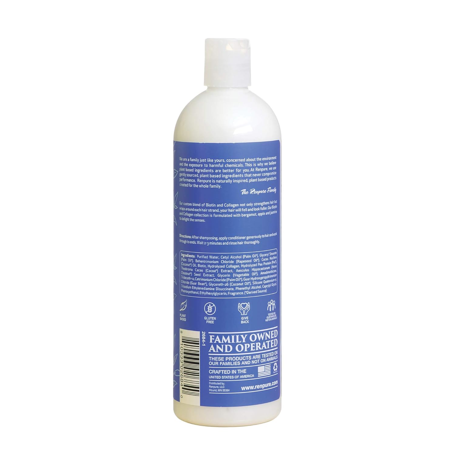 Renpure Biotina y colágeno de belleza a base de plantas para espesar + fortalecer acondicionador, 16 onzas líquidas