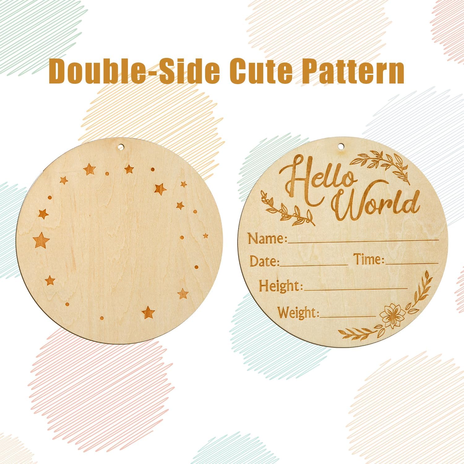 Letrero de anuncio de bebé, 5.9 pulgadas, de doble cara, de madera, con texto en inglés “Hello World”, letrero de anuncio de nacimiento de bebé,