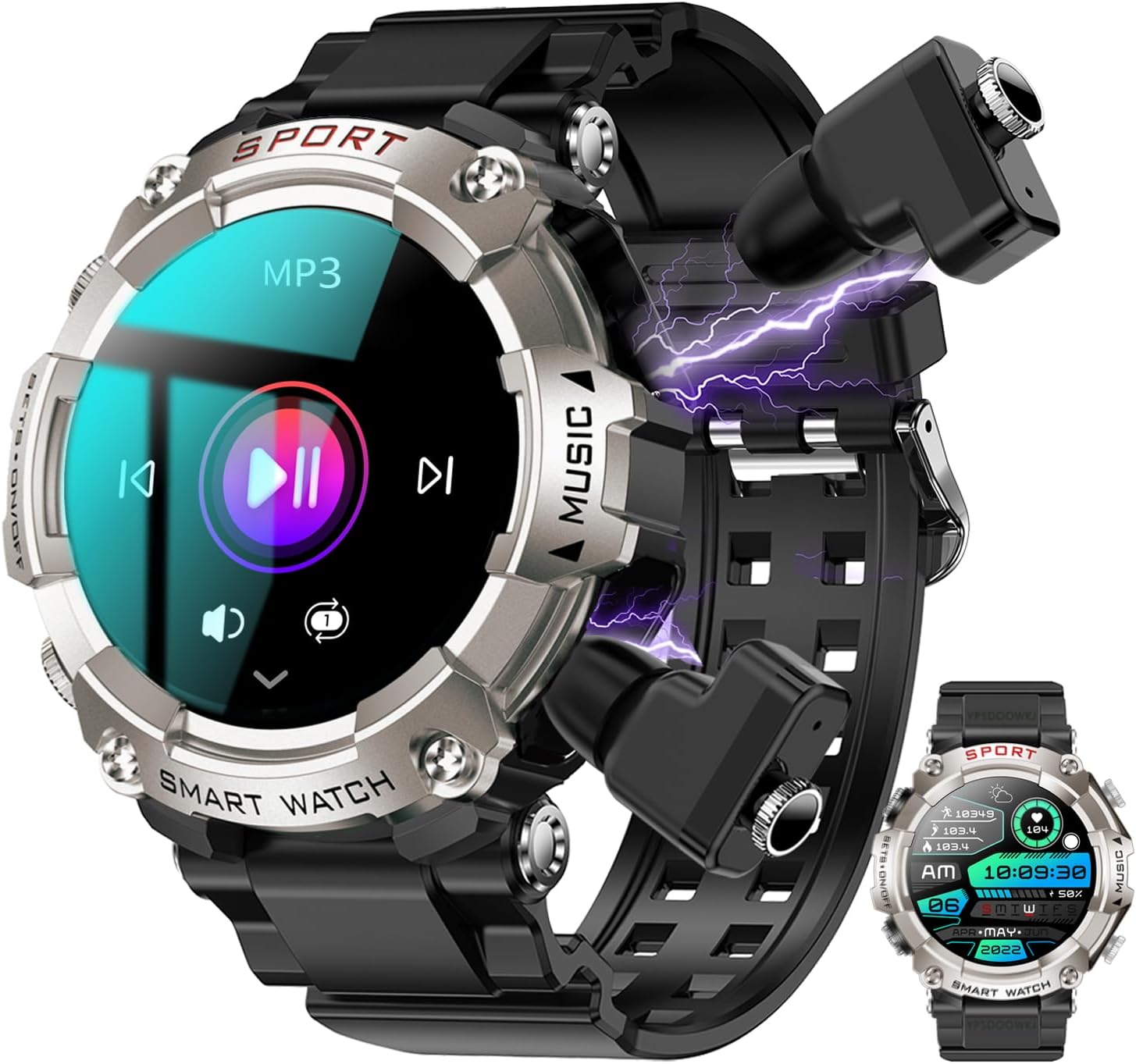 YPSDOOWKJ Reloj inteligente con auriculares, pantalla redonda táctil completa de 1.52 pulgadas, rastreador de fitness, auriculares dentro del reloj