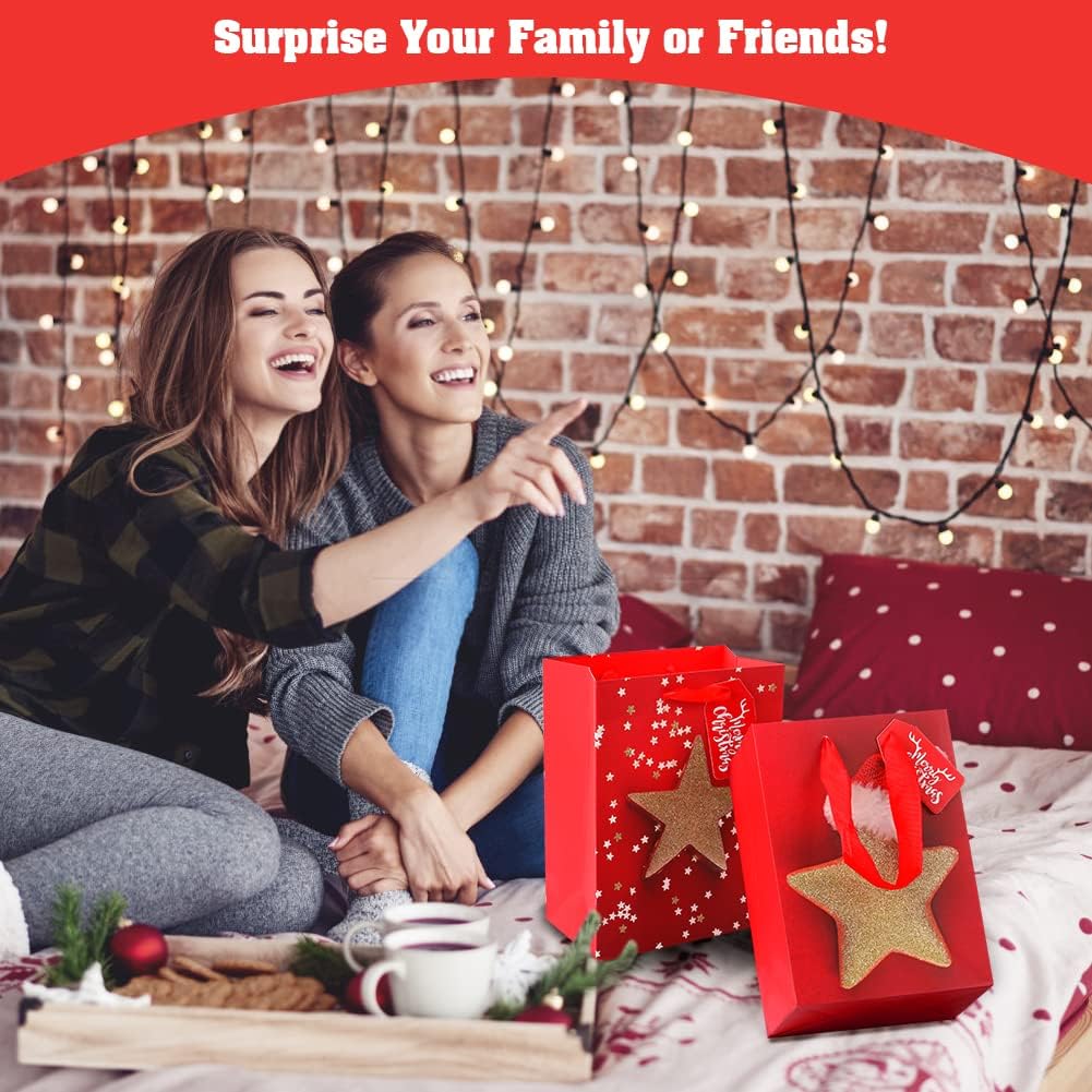Paquete de 4 bolsas de regalo de tamaño grande de 13 pulgadas, bolsas de regalo con patrón de Navidad surtido con papel de seda para decoración de