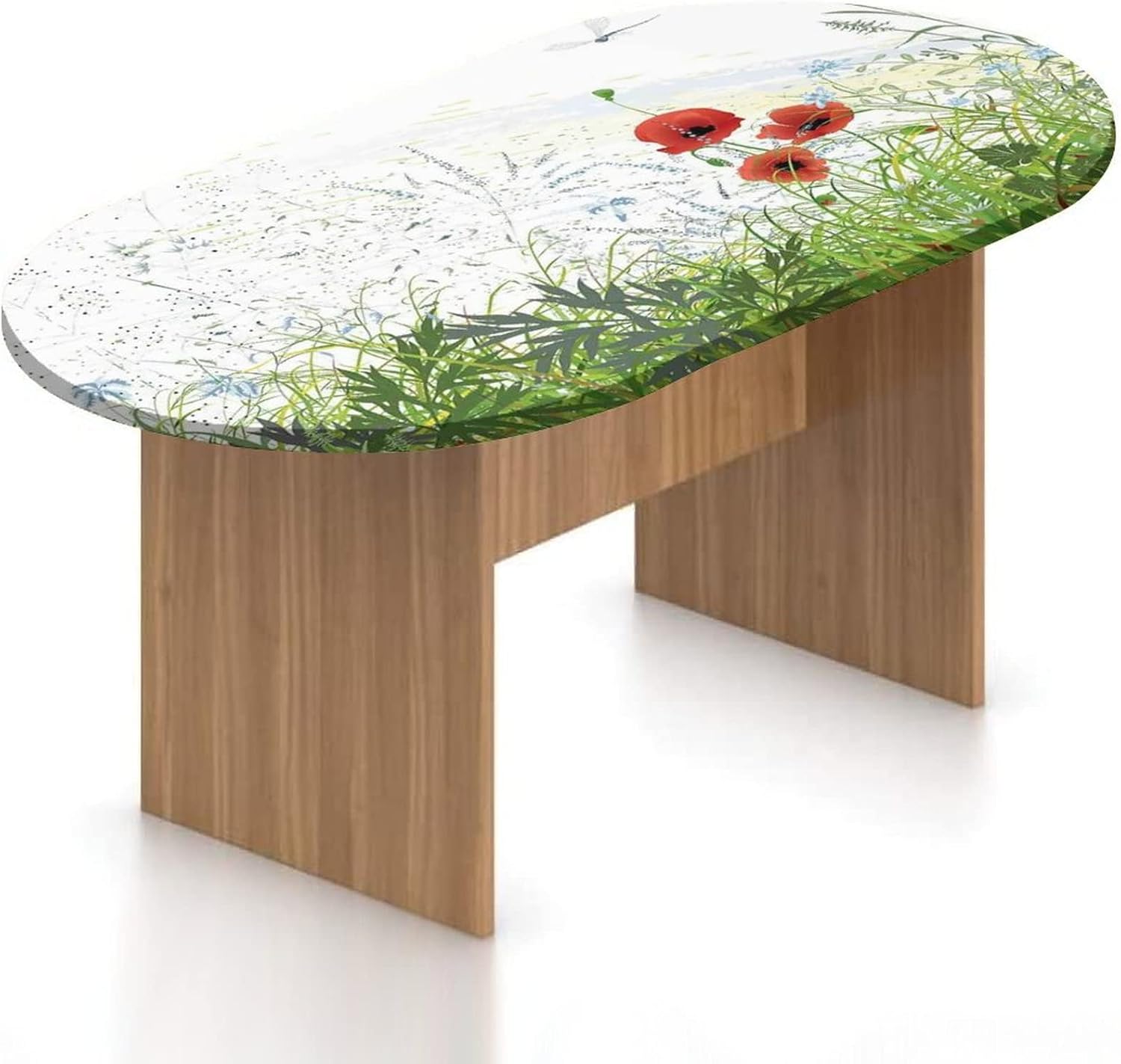 Mantel ajustable ovalado de poliéster elástico con libélula, diseño de campo de prado A individual flor de lis sobre estilo grunge envejecido, se