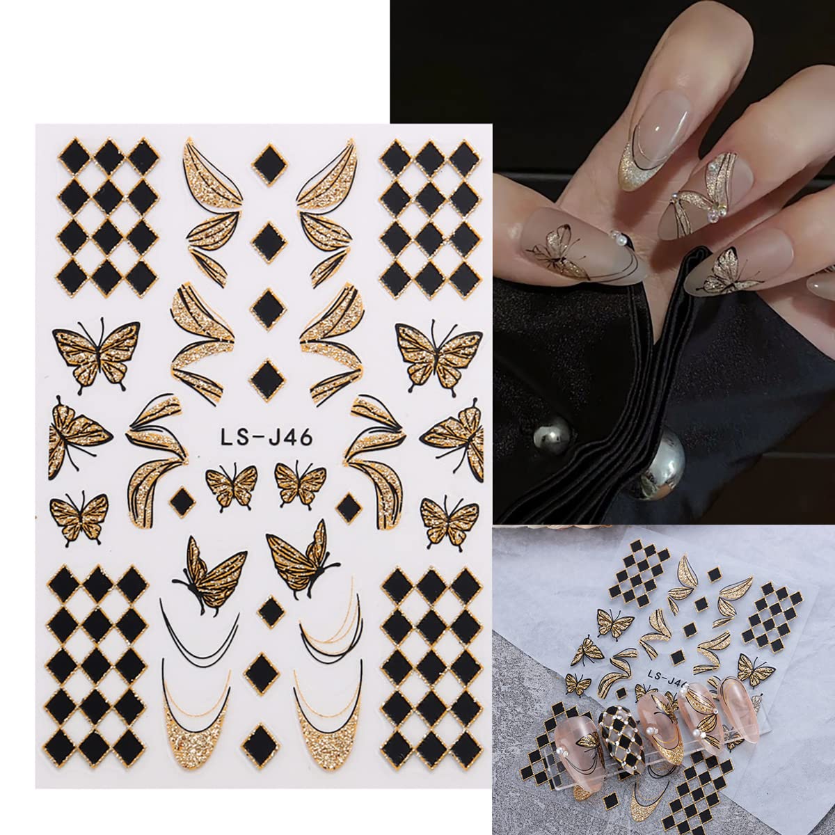 Calcomanías de arte de uñas de Navidad, calcomanías 3D doradas con purpurina para uñas de Año Nuevo, diseño de mariposas, fuegos artificiales, 3D,