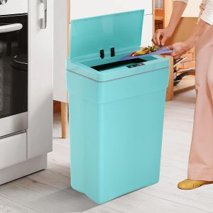 Bote de basura automático sin contacto de 13 galones, con tapa, azul, polipropileno, sensor de movimiento Bote de basura automático sin contacto de 13 galones, con tapa, azul, polipropileno, sensor de movimiento