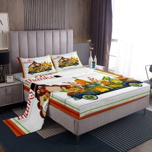 Juego de sábanas de cosecha de otoño, tamaño Queen, lindo juego de sábanas de pavo silvestre para niños y niñas, regalos del día de Acción de Juego de sábanas de cosecha de otoño, tamaño Queen, lindo juego de sábanas de pavo silvestre para niños y niñas, regalos del día de Acción de