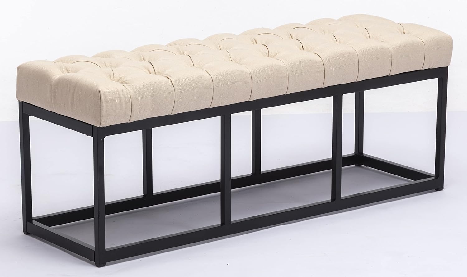 Banco largo tapizado con patas de metal, banco de extremo de cama para dormitorio, banco de entrada.