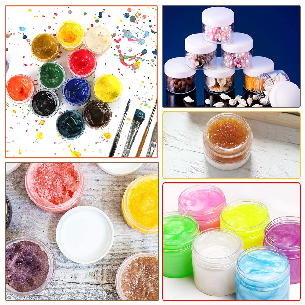 Tarros de plástico redondos de 2 onzas con tapas blancas  Recipientes de muestra pequeños transparentes de 0.71 oz (juego de 48) para crema,