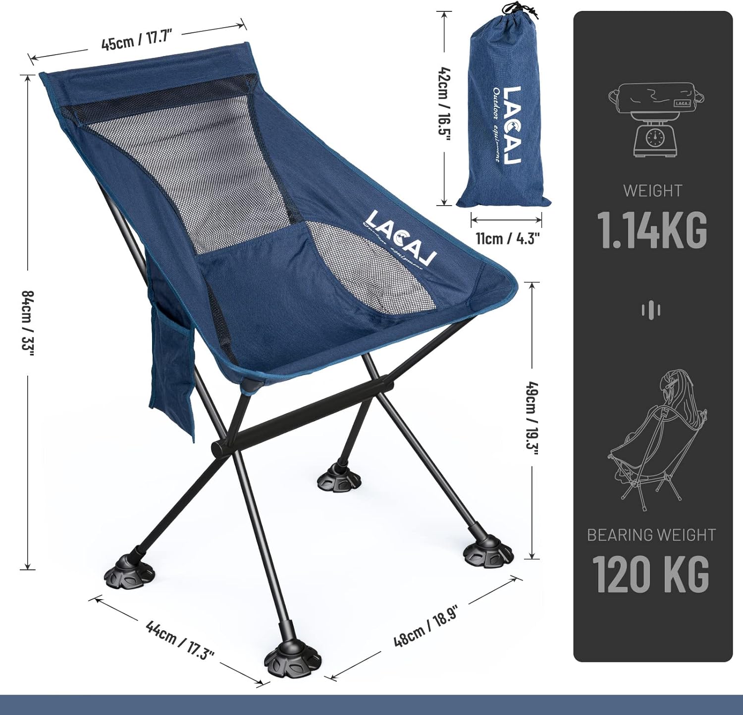 Silla ligera con respaldo medio, estructura plegable, cómoda superficie de tela Oxford con aleación de aluminio duradera, ideal para campamento,