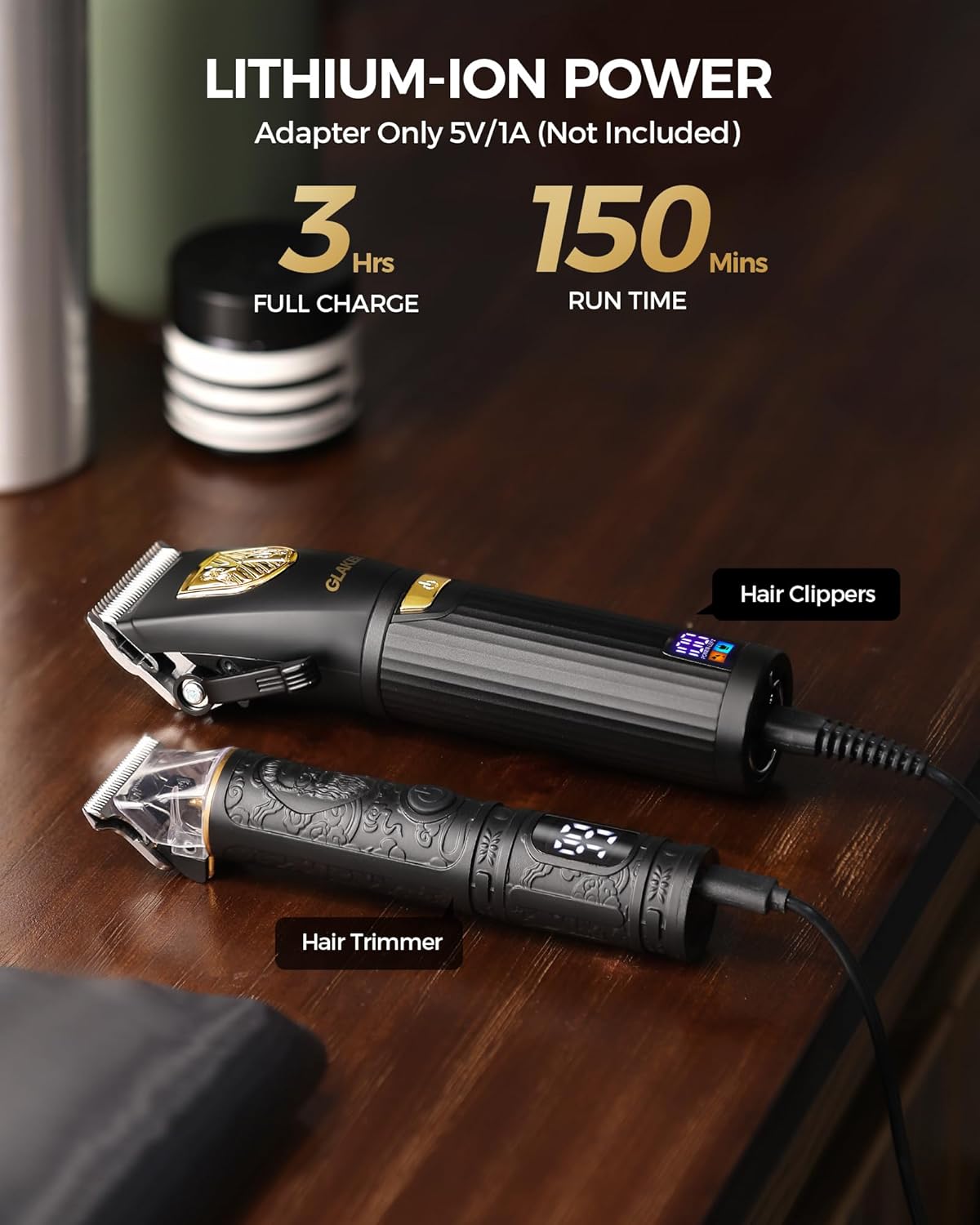 GLAKER Cortapelos para hombres profesionales, cortapelos inalámbricos para cortar cabello, kit de recortadora de pelo para hombre con pantalla LED,