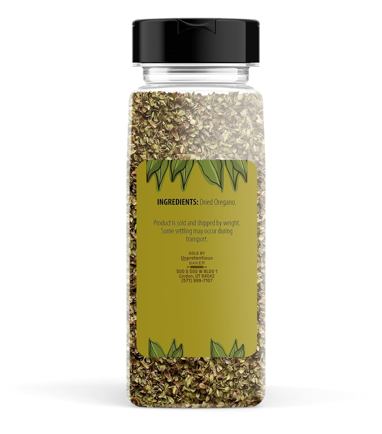 Unpretentious Copos de orégano, 3.5 onzas, rico sabor, hierba versátil, recipiente conveniente