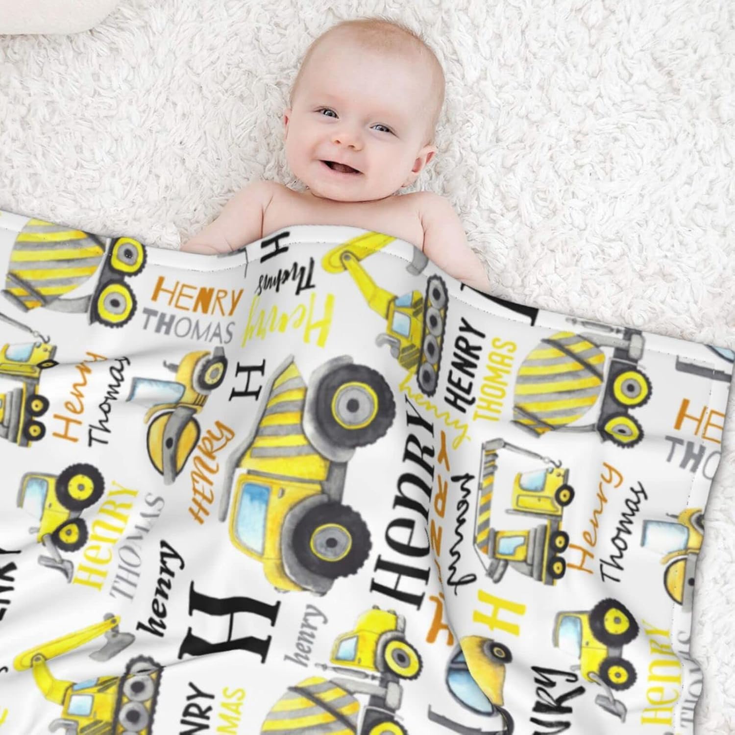 Manta de camión de construcción personalizada, manta de bebé con nombre, mantas personalizadas para bebé niño, manta de bebé para niños