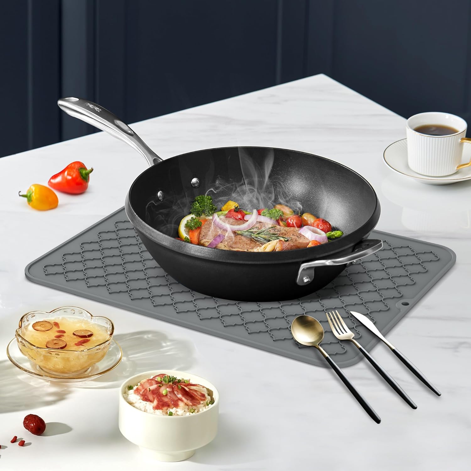 Tapete de secado de platos de silicona gruesa de alta pureza, resistente al calor, tapete de secado de cocina de silicona, tapete de secado de