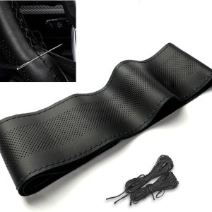 Funda de cuero para volante, protector transpirable antideslizante para volante de automóvil de diámetro máximo de 15 pulgadas, costura DIY con hilo Funda de cuero para volante, protector transpirable antideslizante para volante de automóvil de diámetro máximo de 15 pulgadas, costura DIY con hilo