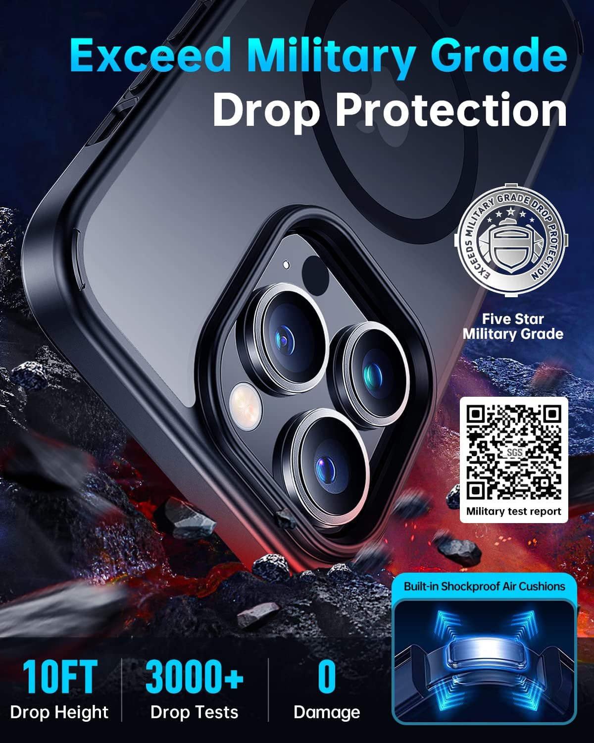 Meifigno Magic Mag Series – Funda diseñada para iPhone 14 Pro, protección de grado militar y compatible con MagSafe, parte trasera mate translúcida