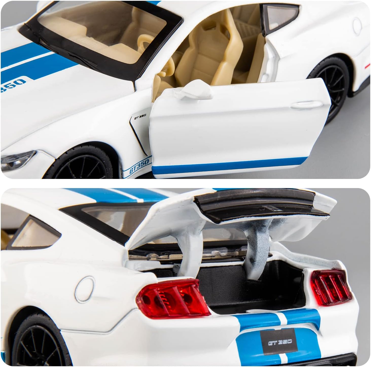 WAKAKAC 132 Modelo de coche fundido a troquel Shelby GT350 vehículo de juguete tire hacia atrás coche de juguete con sonido y luz para niños niñas
