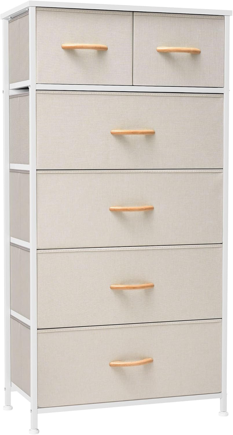Crestlive Products Torre de almacenamiento vertical para aparador, marco de acero resistente, parte superior de madera, cubos de tela fáciles de